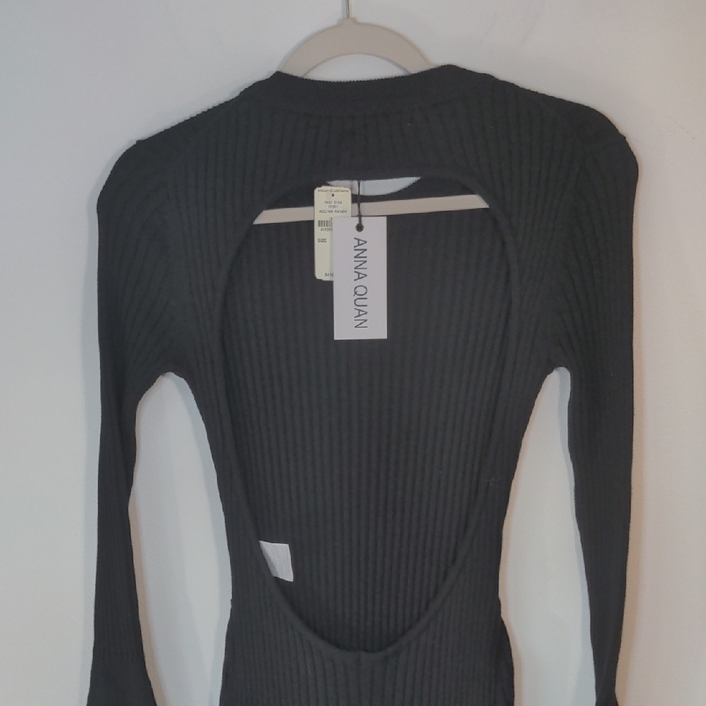Anna Quan Isla Black Long Sleeve Ribbed Cotton Knit Dress NWT 8 - Picture 12 of 13